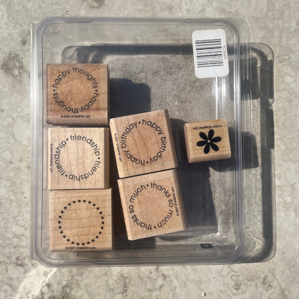 Stampin Up! wooden stamp set, Think Happy Thoughts, 6pc